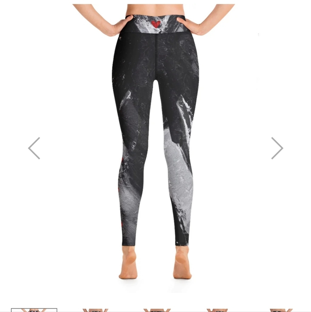 Heart Explosion Noir with Red Hearts | Women's Fine Art High-Waist Legging - Picture 3 of 8